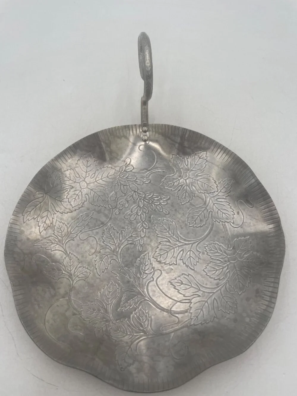 Handcrafted Aluminum Floral Etched Serving Tray With Handle  Decorative